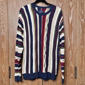 Hollister California Striped Cable Knit Sweater Size S Coogi Style Relaxed Fit